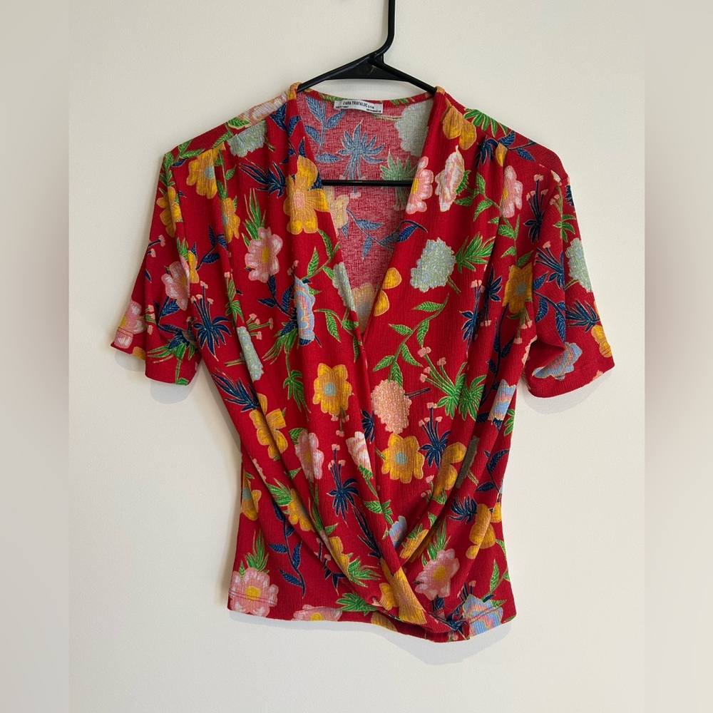ZARA Women’s Floral Print Faux Wrap Top